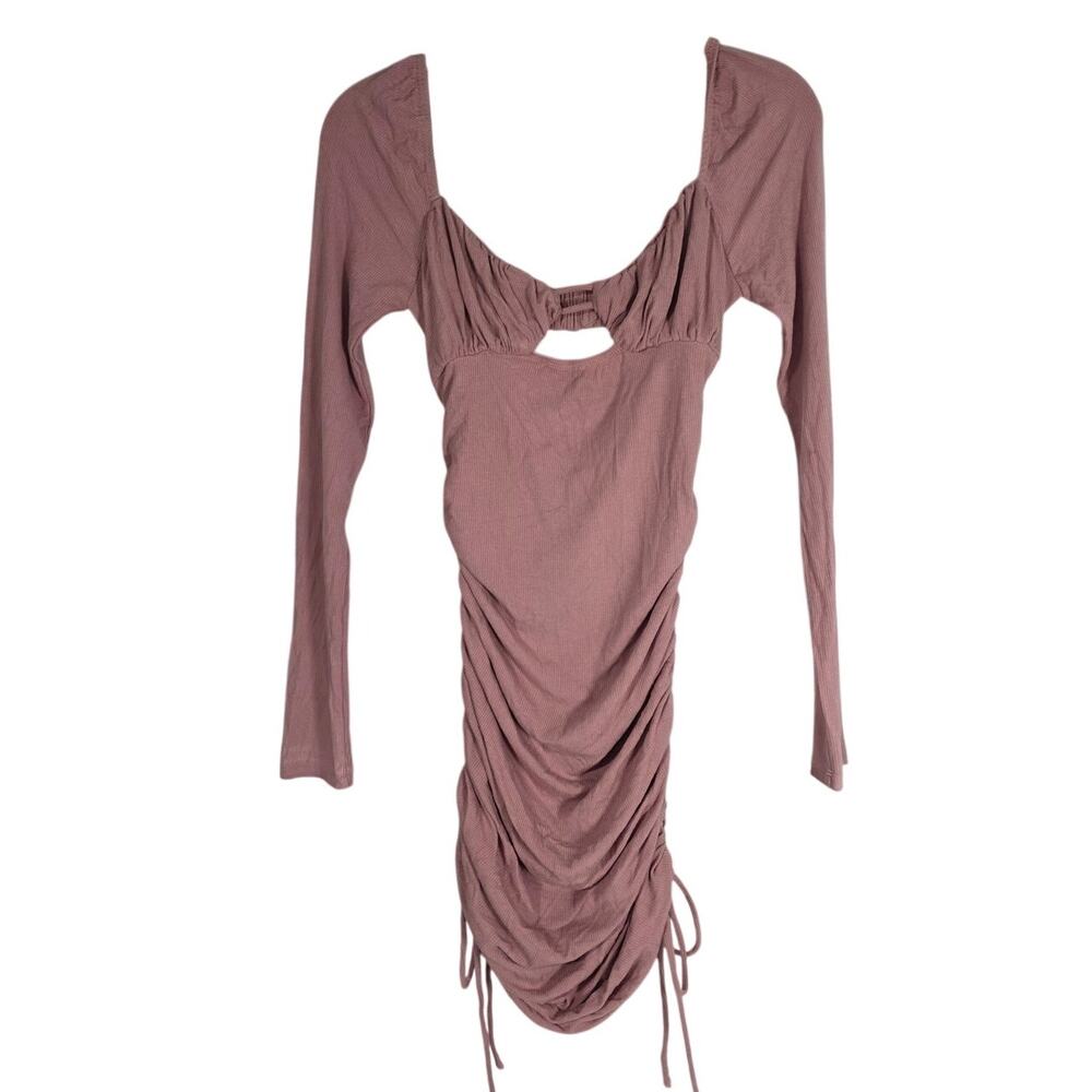 Princess Polly Pink Ruched Mini Dress Womens 6 Long Sleeve Cut Out Bodycon Y2K